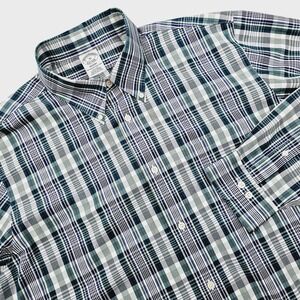 Brooks Brothers 1818 Regent Fit Plaid Mens XL Green Blue Plaid  Tartan Preppy